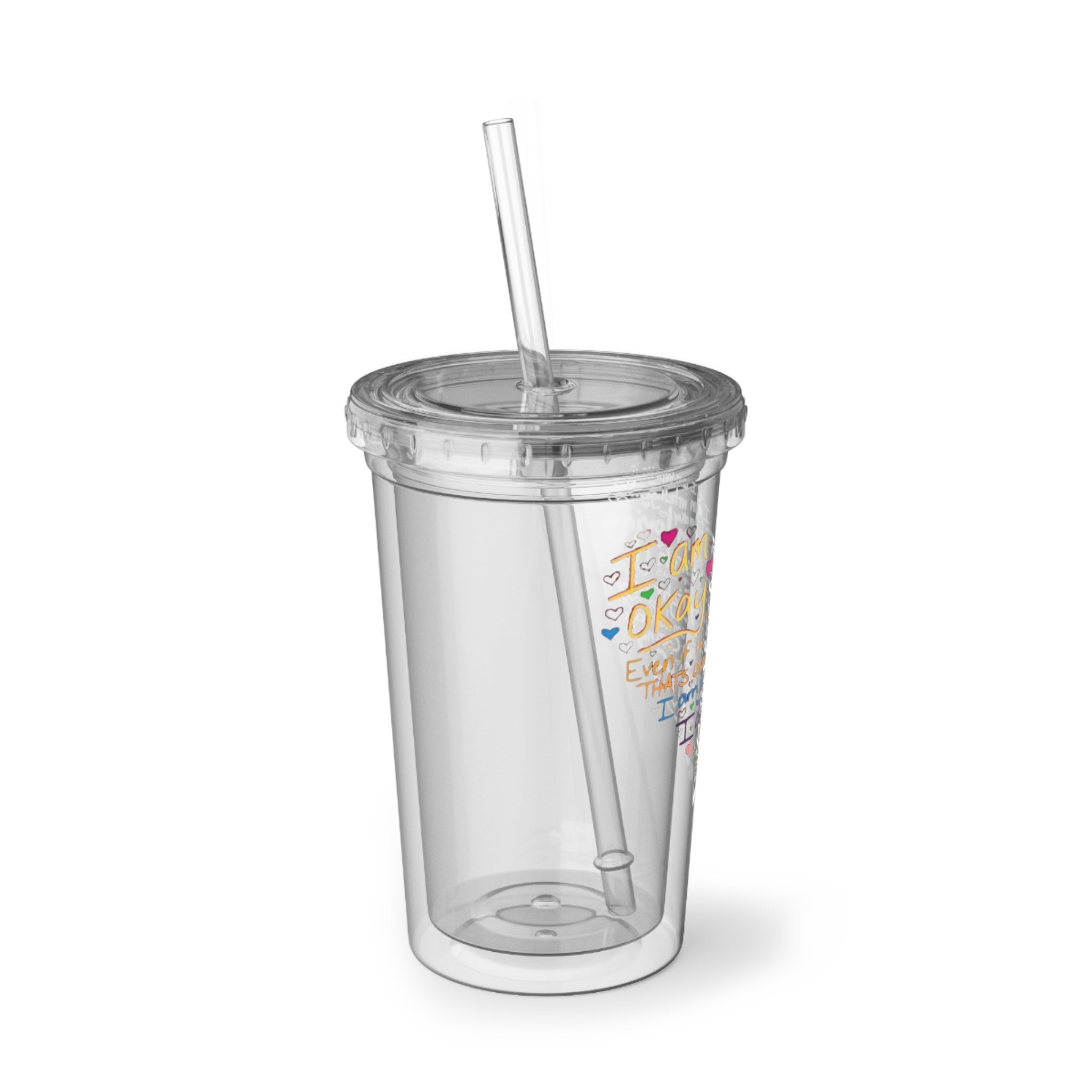 Affirmation Heart Acrylic Cup – Inspirational Reusable Tumbler with Positive Self-Love Quotes
