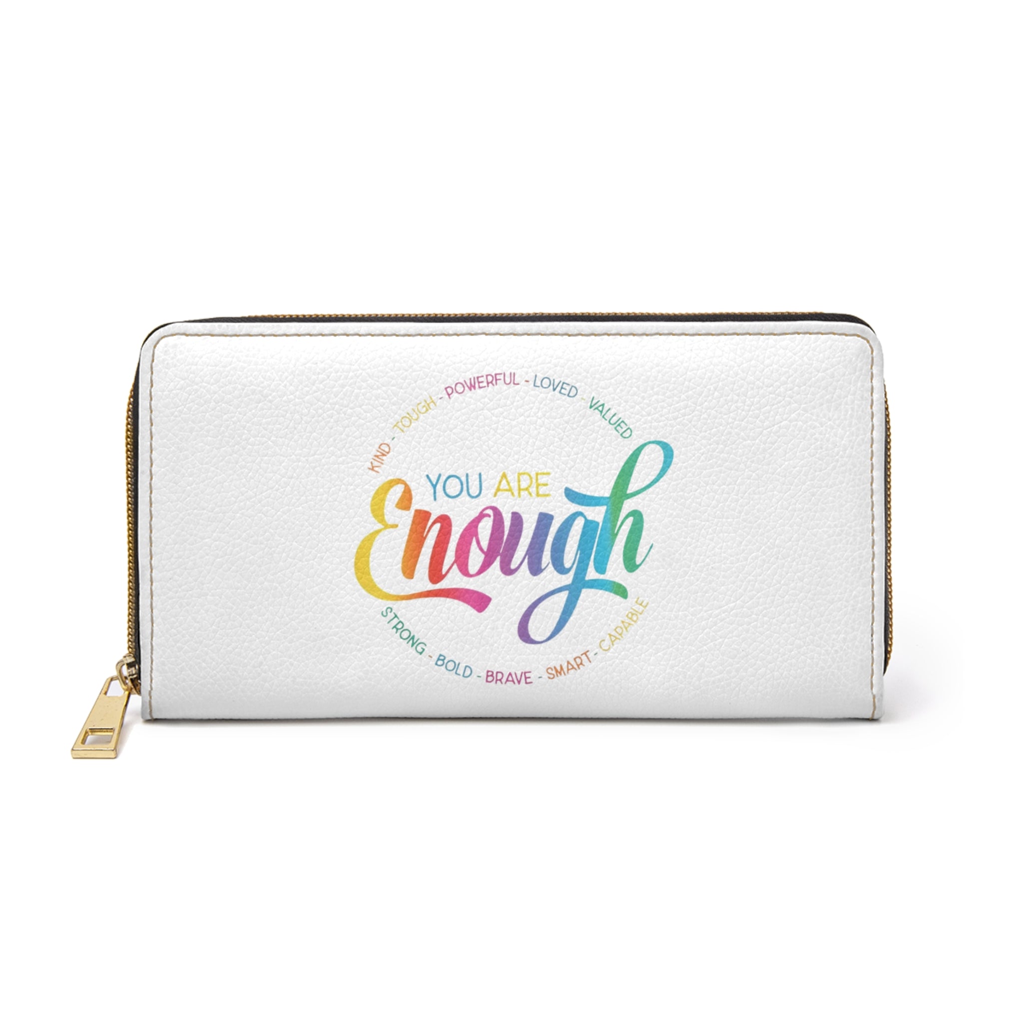 Zipper Wallet — "You Are Enough" Rainbow Affirmation Leather Wallet