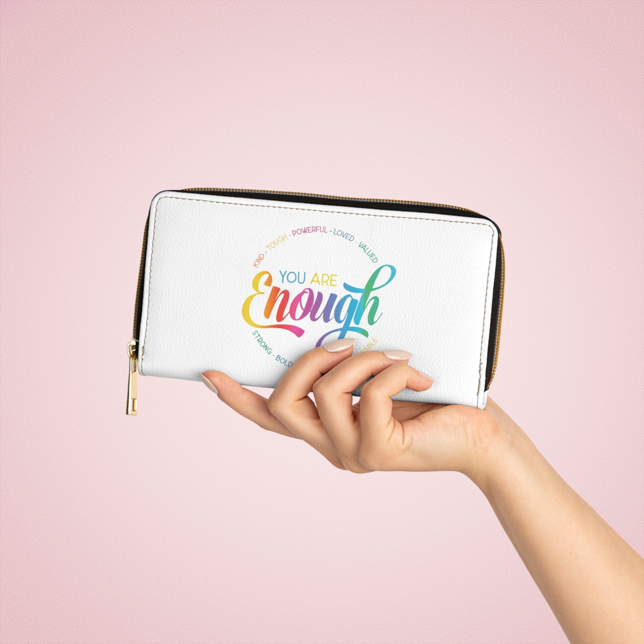Zipper Wallet — "You Are Enough" Rainbow Affirmation Leather Wallet