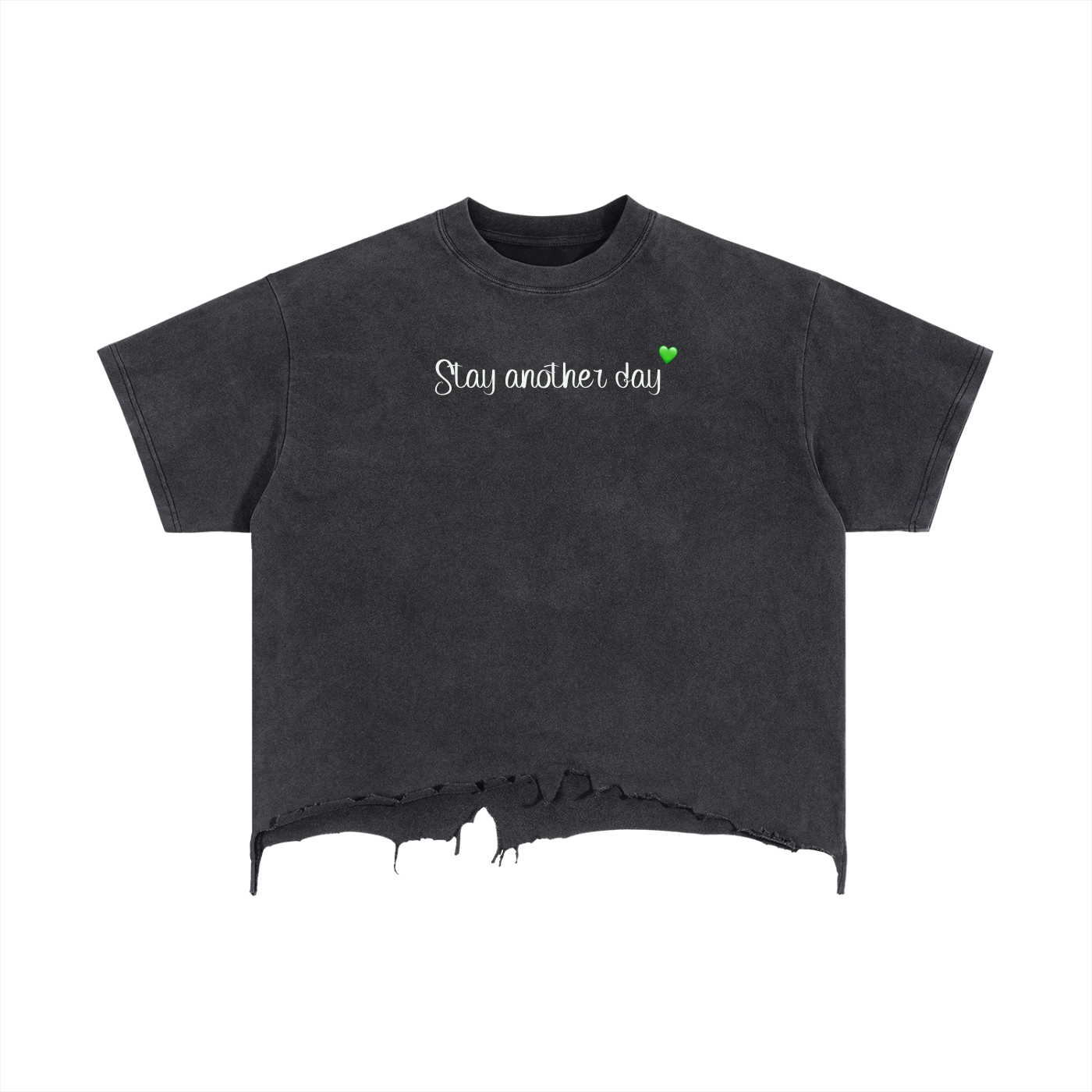 “Stay Another Day” Distressed Hem T-Shirt