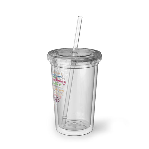 Affirmation Heart Acrylic Cup – Inspirational Reusable Tumbler with Positive Self-Love Quotes