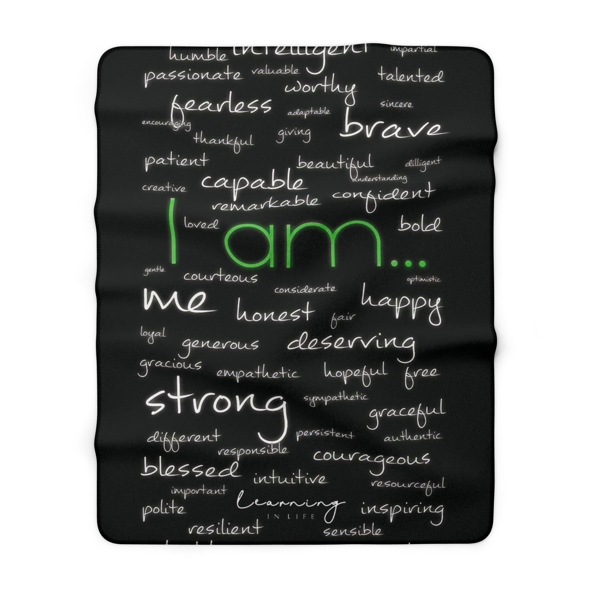 Sherpa Fleece Blanket — “I Am” Affirmation Design (Inspirational Words, Self-Love Gift)